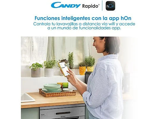 Lavavajillas – Candy Rapido’ CF 3C7L0X, 13 servicios, 5 programas, 60 cm, Motor Inverter, Wi-Fi, Inox