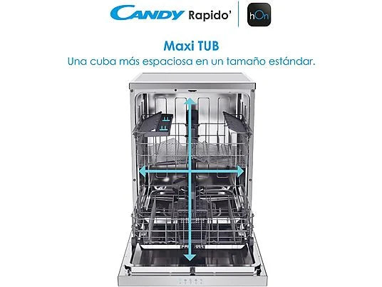 Lavavajillas – Candy Rapido’ CF 3C7L0X, 13 servicios, 5 programas, 60 cm, Motor Inverter, Wi-Fi, Inox