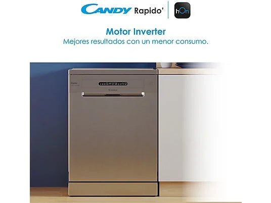 Lavavajillas – Candy Rapido’ CF 3C7L0X, 13 servicios, 5 programas, 60 cm, Motor Inverter, Wi-Fi, Inox