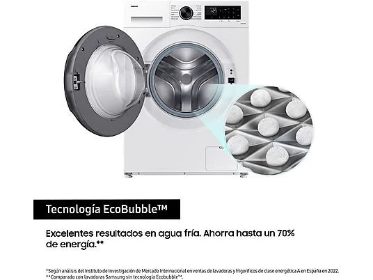 Lavadora carga frontal – Samsung WW90CGC04DAEEC, 9 kg, 1400 rpm, EcoBubble™, Función WiFi con SmartThings, Blanco