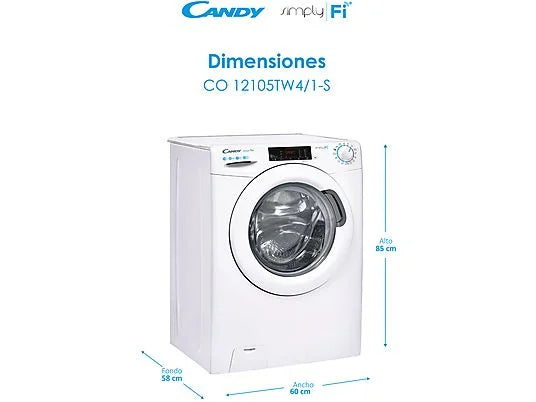 Lavadora carga frontal – Candy Smart Pro CO 12105TW4/1-S, 10 kg, 1200rpm, Wi-Fi, 16 Programas, Blanco