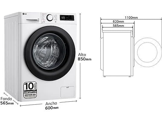 Lavadora carga frontal – LG F4WR5009A6W, Serie 500, 9kg, 1400rpm, 12 programas, AI Direct Drive™, vapor Steam™, Blanco