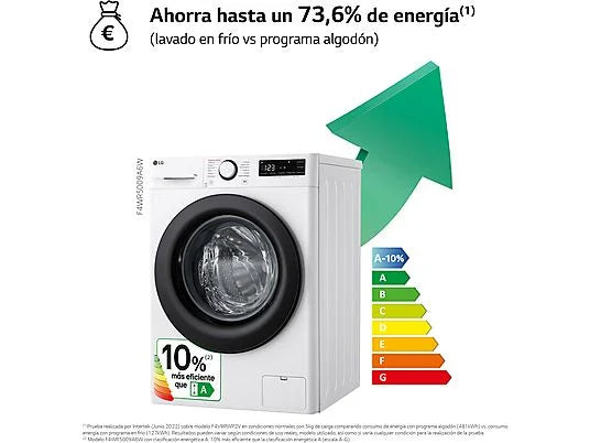 Lavadora carga frontal – LG F4WR5009A6W, Serie 500, 9kg, 1400rpm, 12 programas, AI Direct Drive™, vapor Steam™, Blanco
