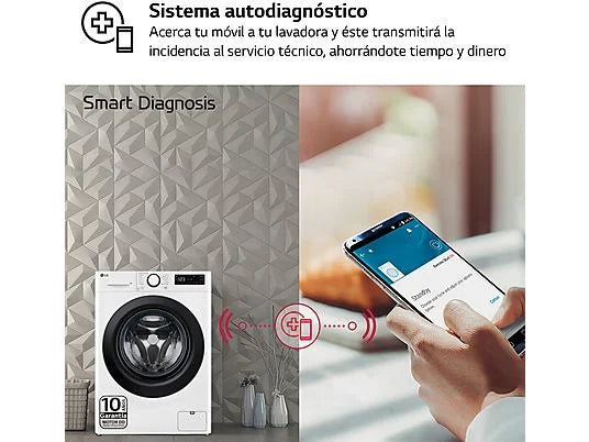 Lavadora carga frontal – LG F4WR5009A6W, Serie 500, 9kg, 1400rpm, 12 programas, AI Direct Drive™, vapor Steam™, Blanco