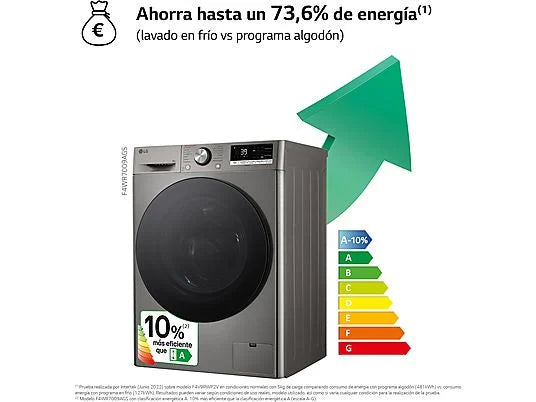 Lavadora carga frontal – LG F4WR7009AGS, Serie 700, 9 kg, 1400 rpm, 14 Programas, AI Direct Drive™, TurboWash™360˚, Inox