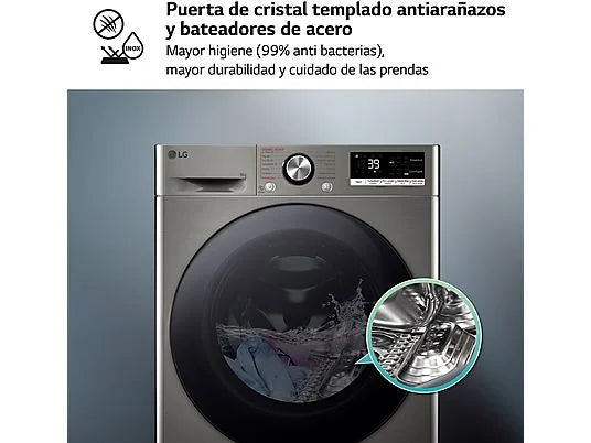 Lavadora carga frontal – LG F4WR7009AGS, Serie 700, 9 kg, 1400 rpm, 14 Programas, AI Direct Drive™, TurboWash™360˚, Inox