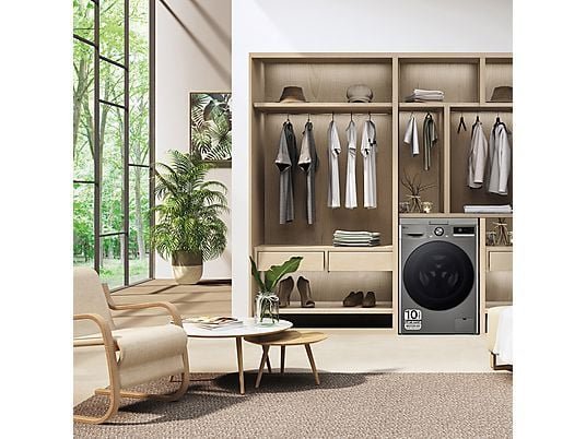 Lavadora carga frontal – LG F4WR7009AGS, Serie 700, 9 kg, 1400 rpm, 14 Programas, AI Direct Drive™, TurboWash™360˚, Inox