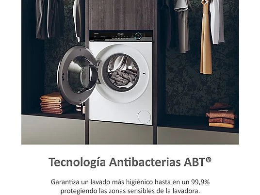 Lavadora carga frontal – Haier I-Pro Series 3 HW90-BP14939-S, 9kg, 1400rpm, Motor Inverter, Vapor, Antibacterias, Blanco