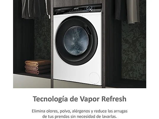 Lavadora carga frontal – Haier I-Pro Series 3 HW90-BP14939-S, 9kg, 1400rpm, Motor Inverter, Vapor, Antibacterias, Blanco