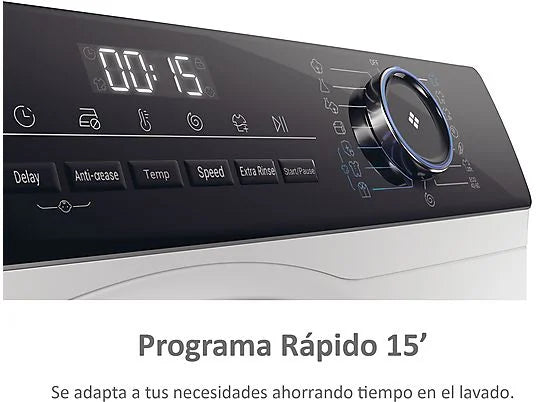 Lavadora carga frontal – Haier I-Pro Series 3 HW90-BP14939-S, 9kg, 1400rpm, Motor Inverter, Vapor, Antibacterias, Blanco