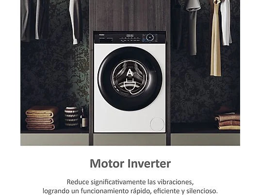 Lavadora carga frontal – Haier I-Pro Series 3 HW90-BP14939-S, 9kg, 1400rpm, Motor Inverter, Vapor, Antibacterias, Blanco