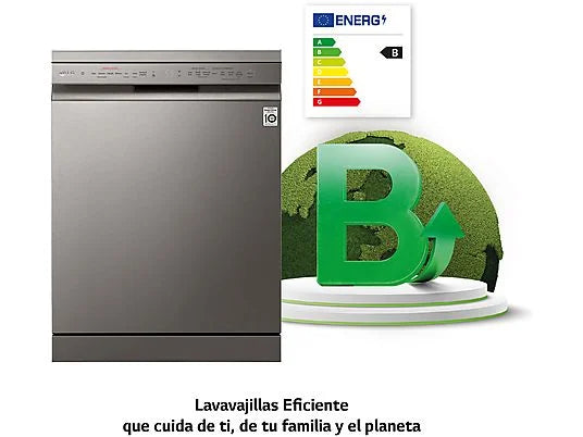 Lavavajillas – LG DF365FPS, 14 servicios, 10 programas, 60 cm, Lavado a vapor, Tercera bandeja, Truesteam™, QuadWash™, Acero inoxidable Antihuellas