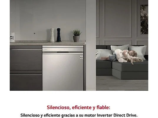 Lavavajillas – LG DF365FPS, 14 servicios, 10 programas, 60 cm, Lavado a vapor, Tercera bandeja, Truesteam™, QuadWash™, Acero inoxidable Antihuellas